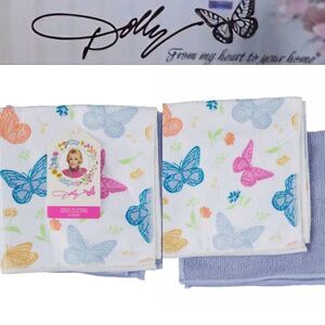 Dolly Parton Spring Floral Butterflies Dish Cloth Set- Blue